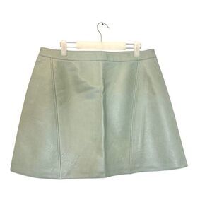 Zara Vegan Leather Side Zip Flat Front A-Line Mini Skirt Pistachio Green Size XL